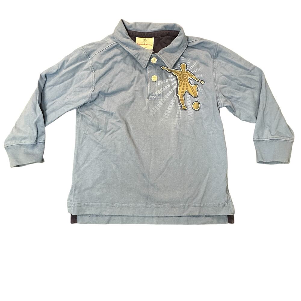 Hanna Andersson Shirt Boys 100 Blue Long Sleeve Soccer Cotton School Casual